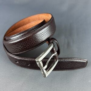 Cole Haan Brown Pebble 1.25" Leather Belt Silvertone Buckle Size 38